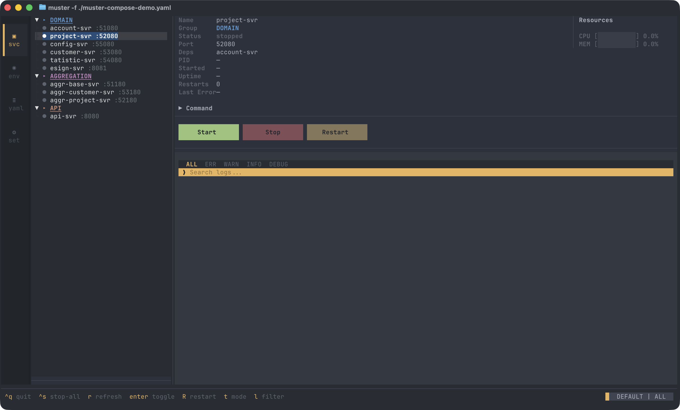 muster TUI dashboard